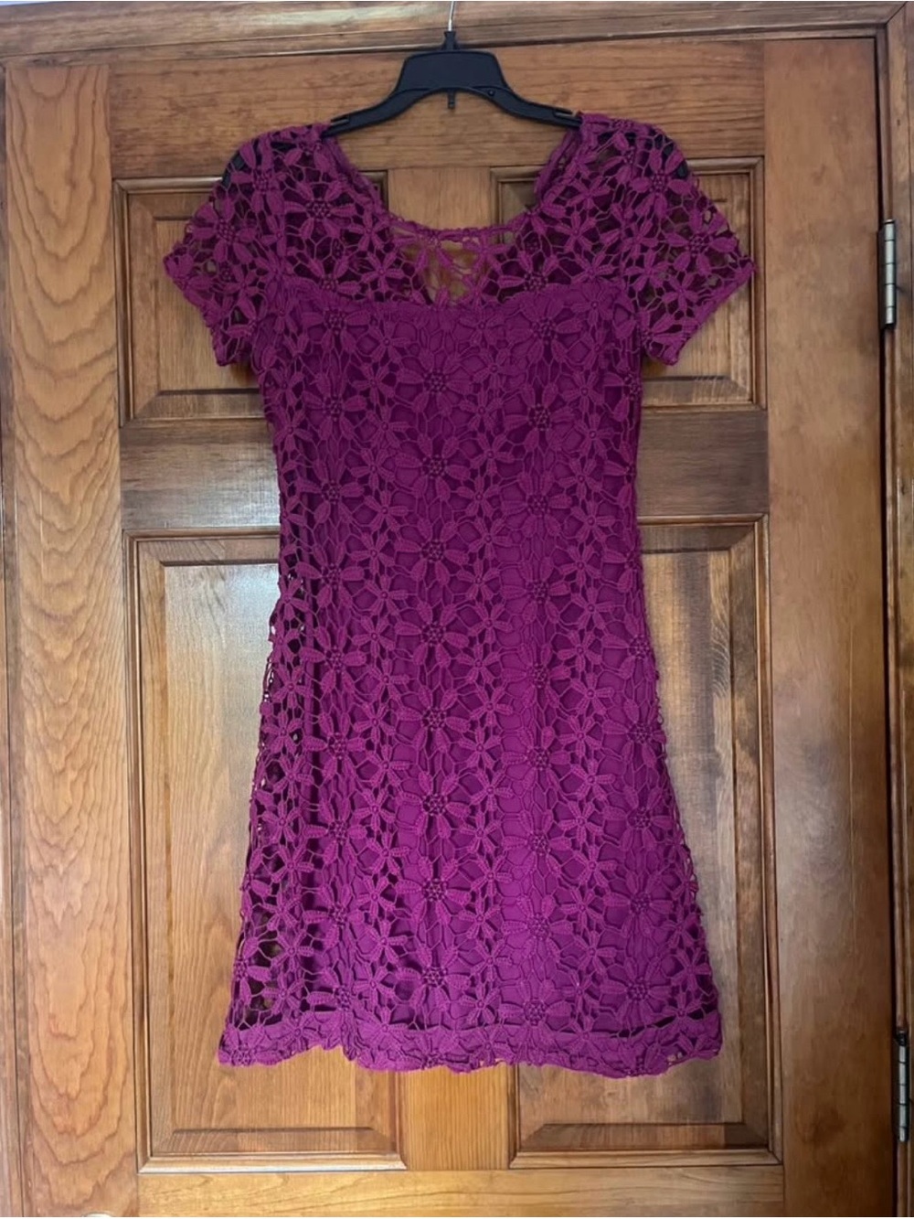 Hollister Floral Crochet Mini Dress in Deep Magenta